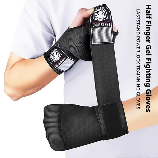 Gants de Boxe Demi-Doigts en Gel – Gants de Protection Rapides avec Bande de Poignet et Tissu Confortable